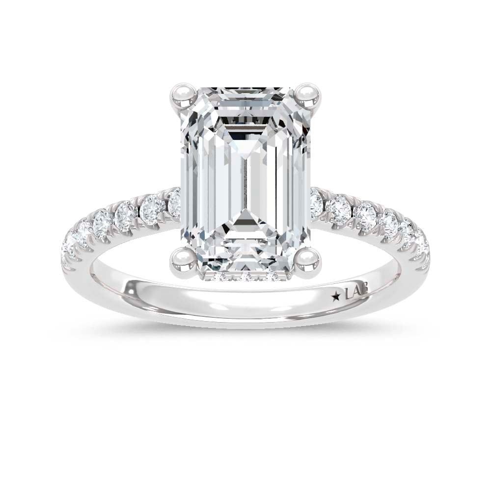 14K White Gold Lab Grown Diamond 4 1/2 Ct.Tw. Emerald Hidden Halo Engagement Ring (IGI Certified: 14K White Gold Lab Grown Diamond 4 1/2 Ct.Tw. Emerald Hidden Halo Engagement Ring (IGI Certified Center 4ct) Discover subtle brilliance and modern elegance with our Hidden Halo Diamond Engagement