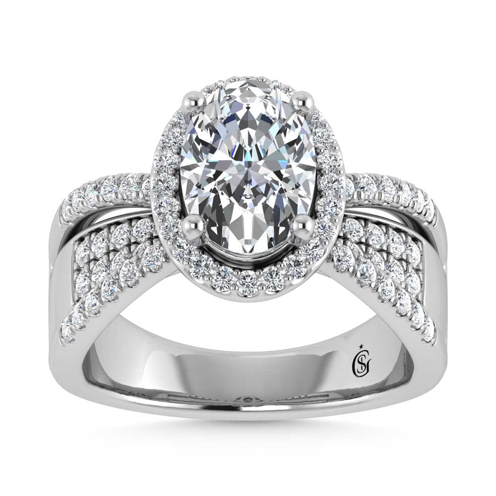 14K White Gold Lab Grown Diamond 2 1/2 Ct.Tw. Oval Shape Engagement Ring (IGI Certified Center 2ct): 14K White Gold Lab Grown Diamond 2 1/2 Ct.Tw. Oval Shape Engagement Ring (IGI Certified Center 2ct) 14k White Gold Stone Color: D-f Stone Clarity: Vs Each ring is presented in standard size 6.5. Compl