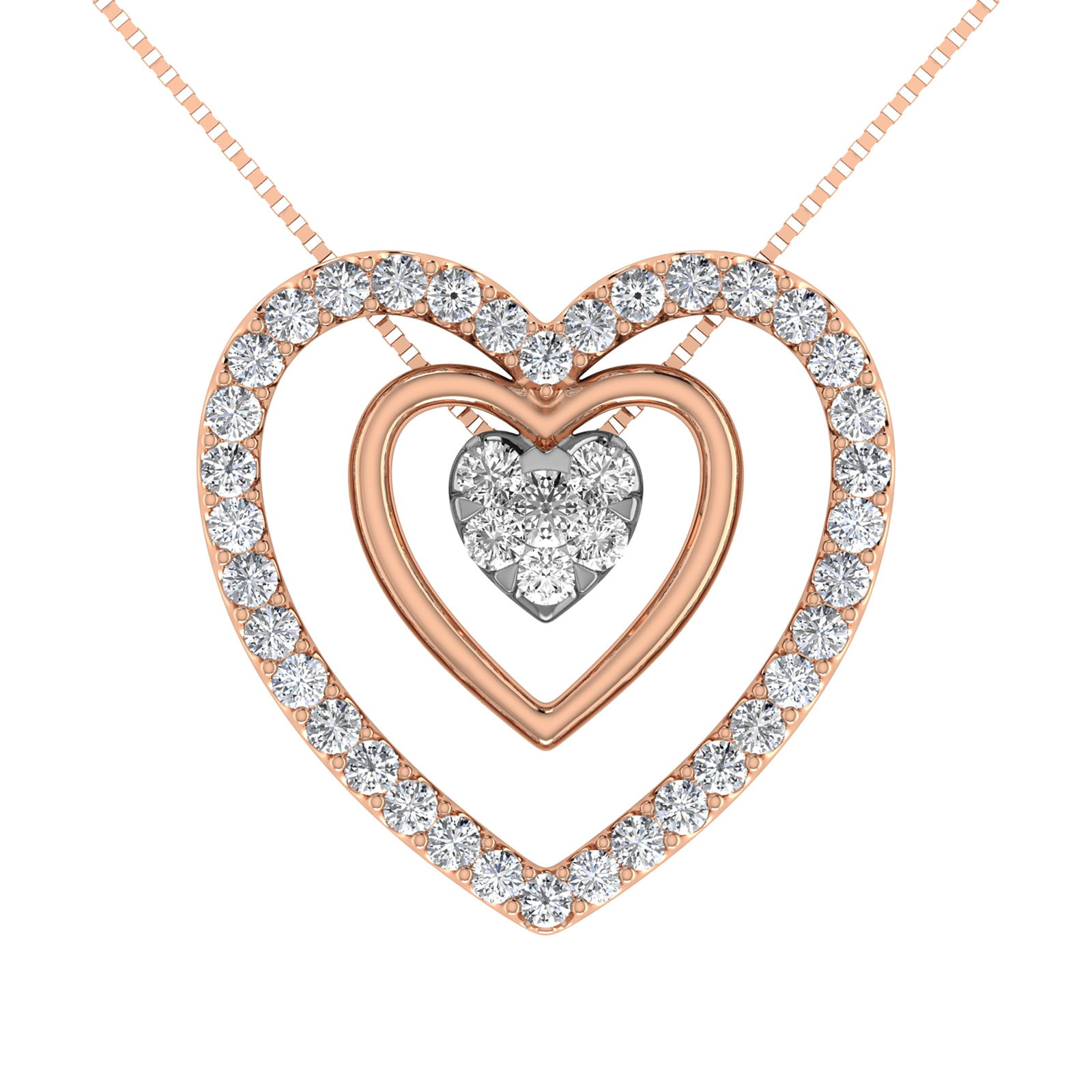 14K Rose Gold 1/2 Ct.Tw. Diamond Double Heart Pendant: 14K Rose Gold 1/2 Ct.Tw. Diamond Double Heart Pendant 14k Rose Gold Stone Color: G-h Stone Clarity: I2 Unless otherwise specified, pendants that include a chain are paired with our standard 18-inch le