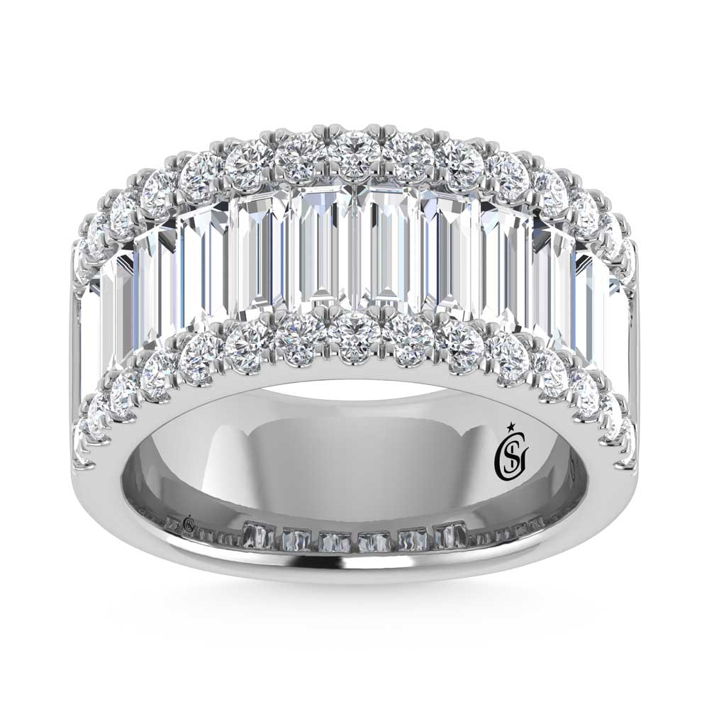 14K White Gold Round & Baguette Lab Grown Diamond 4 Ct.Tw. Wedding Band: 14K White Gold Round & Baguette Lab Grown Diamond 4 Ct.Tw. Wedding Band This striking wedding band in 14K white gold showcases 4 Ct.Tw. of round and baguette lab grown diamonds, offering elevated luxu