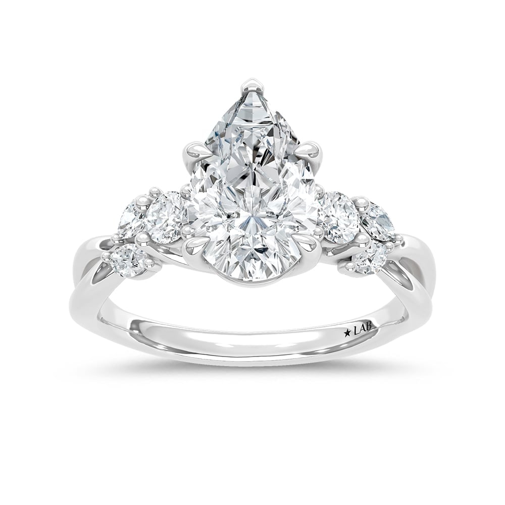 14K White Gold 2 1/3 Ct.Tw. Lab Grown Diamond Pear Shape Engagement Ring (IGI Certified Center 2ct: 14K White Gold 2 1/3 Ct.Tw. Lab Grown Diamond Pear Shape Engagement Ring (IGI Certified Center 2ct Pear) Celebrate your love with this elegant 14K white gold engagement ring, featuring a 2-carat IGI-c