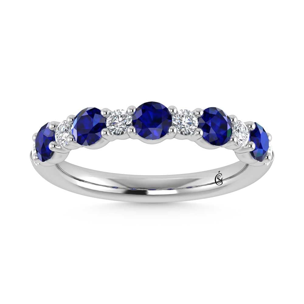 14K White Gold 1 1/8 Ct.Tw. Alternate White and Blue Lab Grown Diamond Band: 14K White Gold 1 1/8 Ct.Tw. Alternate White and Blue Lab Grown Diamond Band This 14K White Gold Band, showcasing 1 1/8 Ct.Tw. of alternating Lab Grown White and Blue Diamonds, is a striking piece that