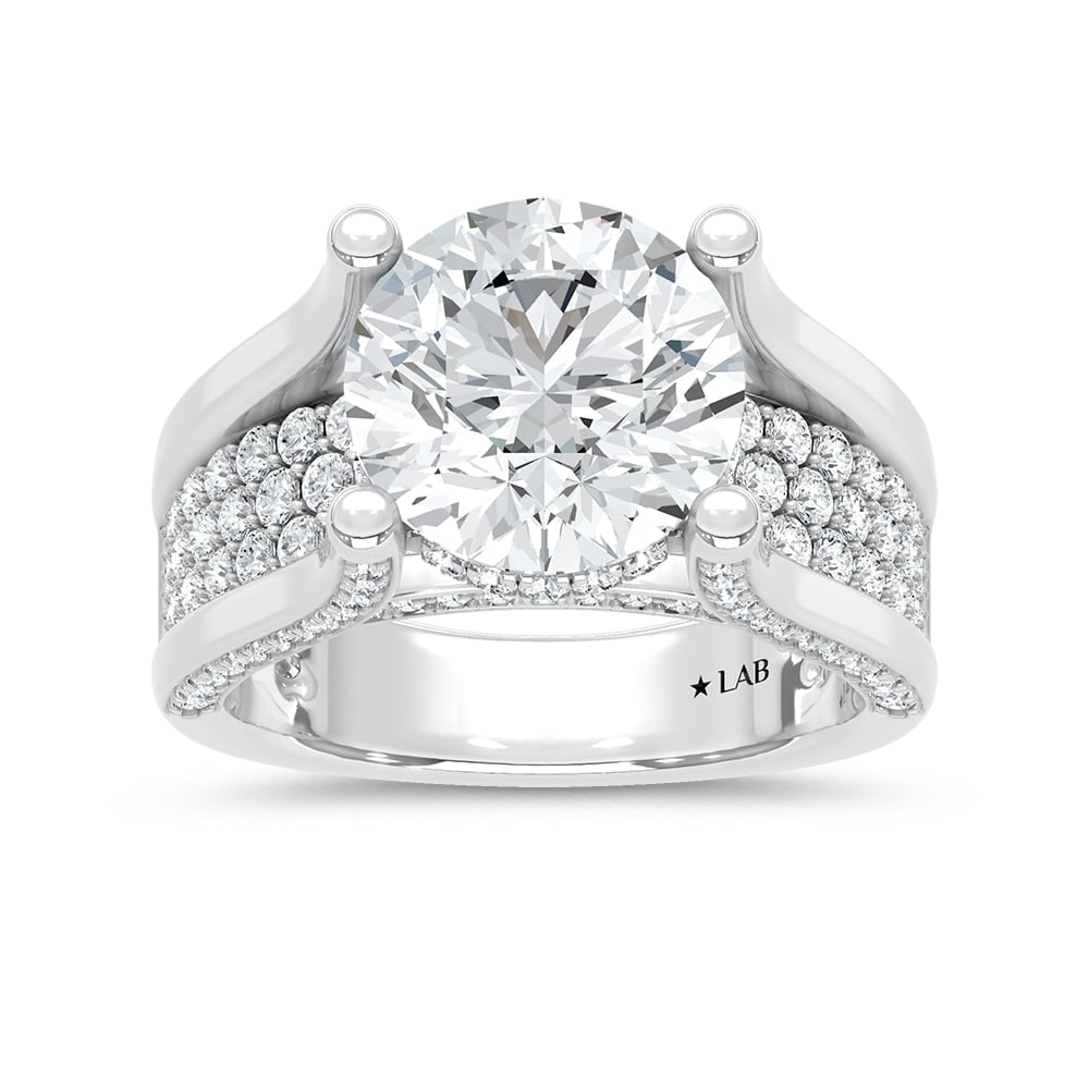 14K White Gold 6 1/4 Ct.Tw. Lab Grown Diamond Classic Engagement Ring (IGI Certified Center 5ct: 14K White Gold 6 1/4 Ct.Tw. Lab Grown Diamond Classic Engagement Ring (IGI Certified Center 5ct Round) Make a breathtaking statement with this 14K white gold classic engagement ring, featuring a 5-car