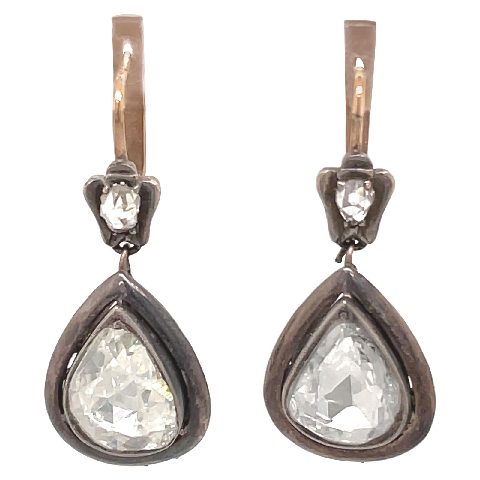 Victorian Style 5ct Pear Rose Cut Diamond Drop Earrings Silver: Victorian Style 5ct Pear Rose Cut Diamond Drop Earrings Silver These stunning vintage Victorian-inspired drop earrings are crafted in silver and feature four natural pear-shaped rose cut diamonds, tot