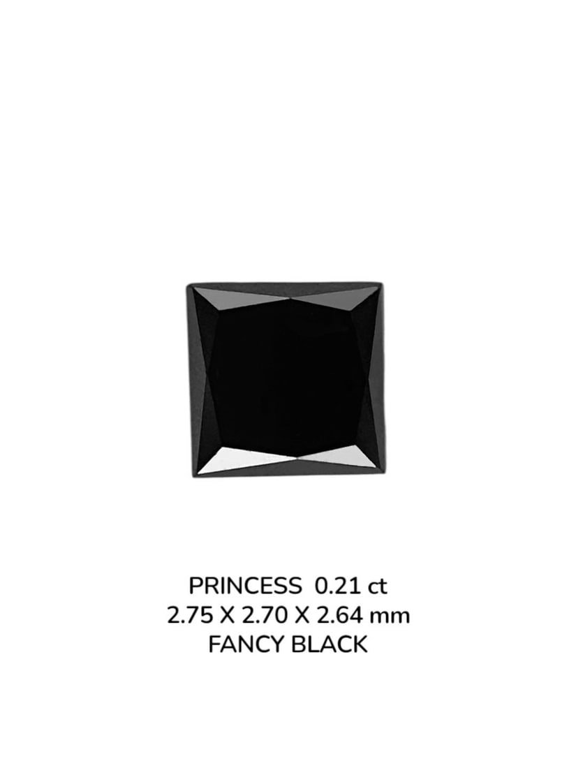 Loose Diamond - PRINCESS 0.21ct Fancy Black VVS2: Loose Diamond - PRINCESS 0.21ct Fancy Black VVS2 Source: Natural Shape: PRINCESS Carats: 0.21 Color: Fancy Black Certification: NONE The Diamond Depot Guarantee: All items in this auction are guarante