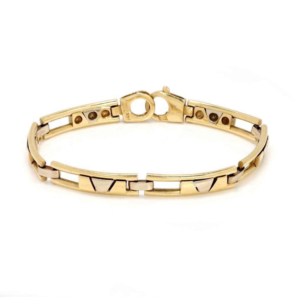 Vintage 14k Two Tone Gold Curved Bar Link Bracelet 8 inch (1 of 5)