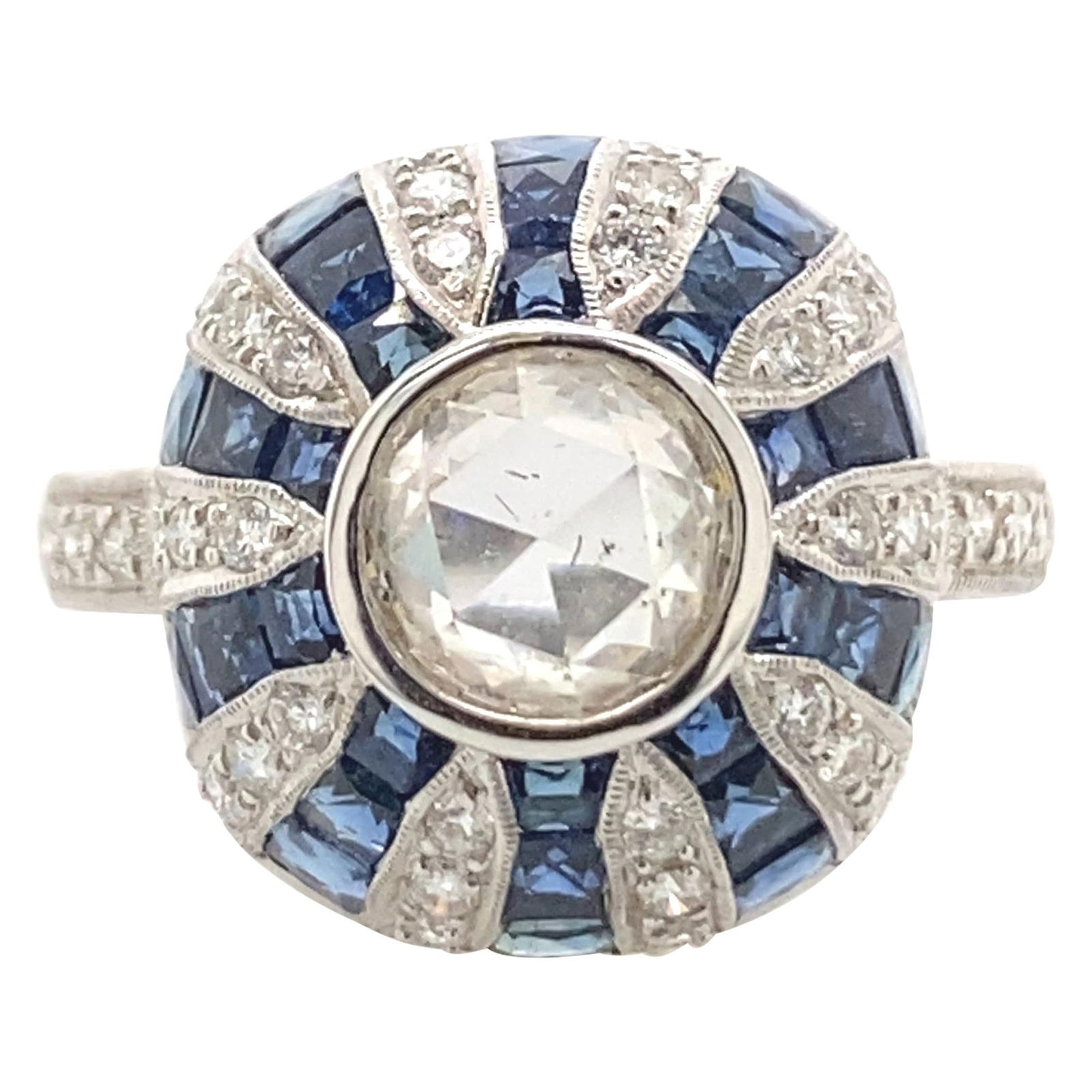 Art Deco Inspired 18k White Gold Diamond Sapphire Ring 2.38 ct (1 of 5)