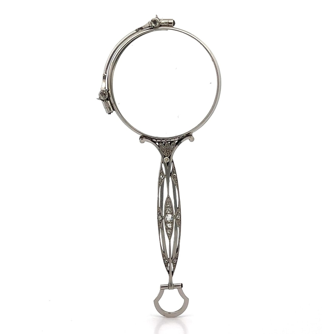 Antique Art Deco Lorgnette Pendant with 1.0ct Rose Cut Diamonds in Platinum: Antique Art Deco Lorgnette Pendant with 1.0ct Rose Cut Diamonds in Platinum This exquisite Antique Art Deco Lorgnette Pendant features a sophisticated design and is crafted from solid platinum. It sho