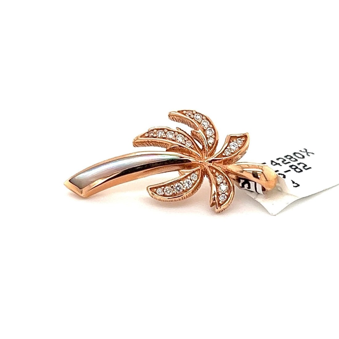 14k Rose Gold Palm Tree Pendant with Pink Mother of Pearl and Diamonds by Kabana: 14k Rose Gold Palm Tree Pendant with Pink Mother of Pearl and Diamonds by Kabana This Kabana charm pendant features a palm tree design set with pink mother of pearl and accented by 0.11ct diamonds. Ex