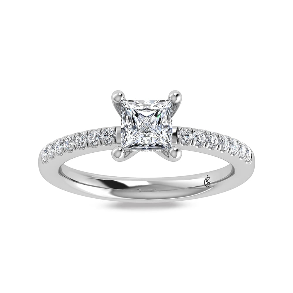 14K White Gold Princess Cut Lab Grown Diamond 1 1/5 ct.tw. Hidden Halo Engagement Ring (IGI: 14K White Gold Princess Cut Lab Grown Diamond 1 1/5 ct.tw. Hidden Halo Engagement Ring (IGI Certified Center 1ct) Discover subtle brilliance and modern elegance with our Hidden Halo Diamond Engagement