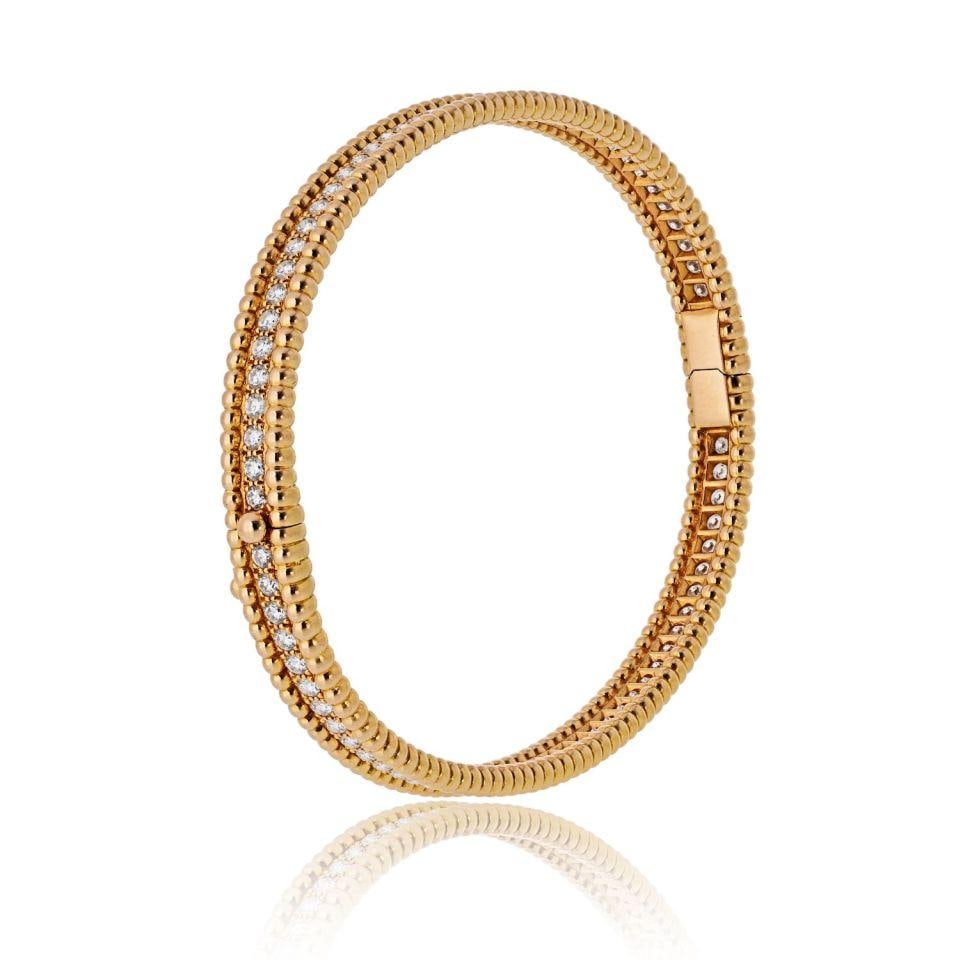 Van Cleef & Arpels 18K Rose Gold Perlee Diamond Bracelet 2.16 Cts - 2