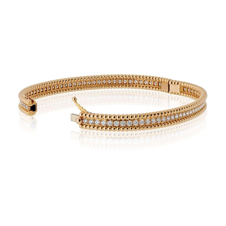 Van Cleef & Arpels 18K Rose Gold Perlee Diamond Bracelet 2.16 Cts - 3