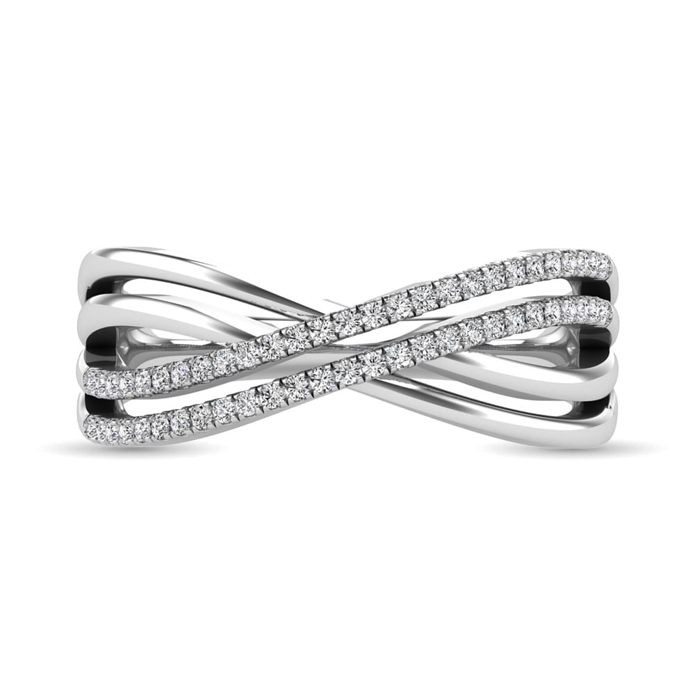 Diamond 1/5 Ct.Tw. Crossover Ring in 10K White Gold: Diamond 1/5 Ct.Tw. Crossover Ring in 10K White Gold Diamond 1/5 Ct.Tw. Crossover Ring in 10K White Gold 10k White Gold Stone Color: G-h Stone Clarity: I1 Each ring is presented in standard size 6.5. C