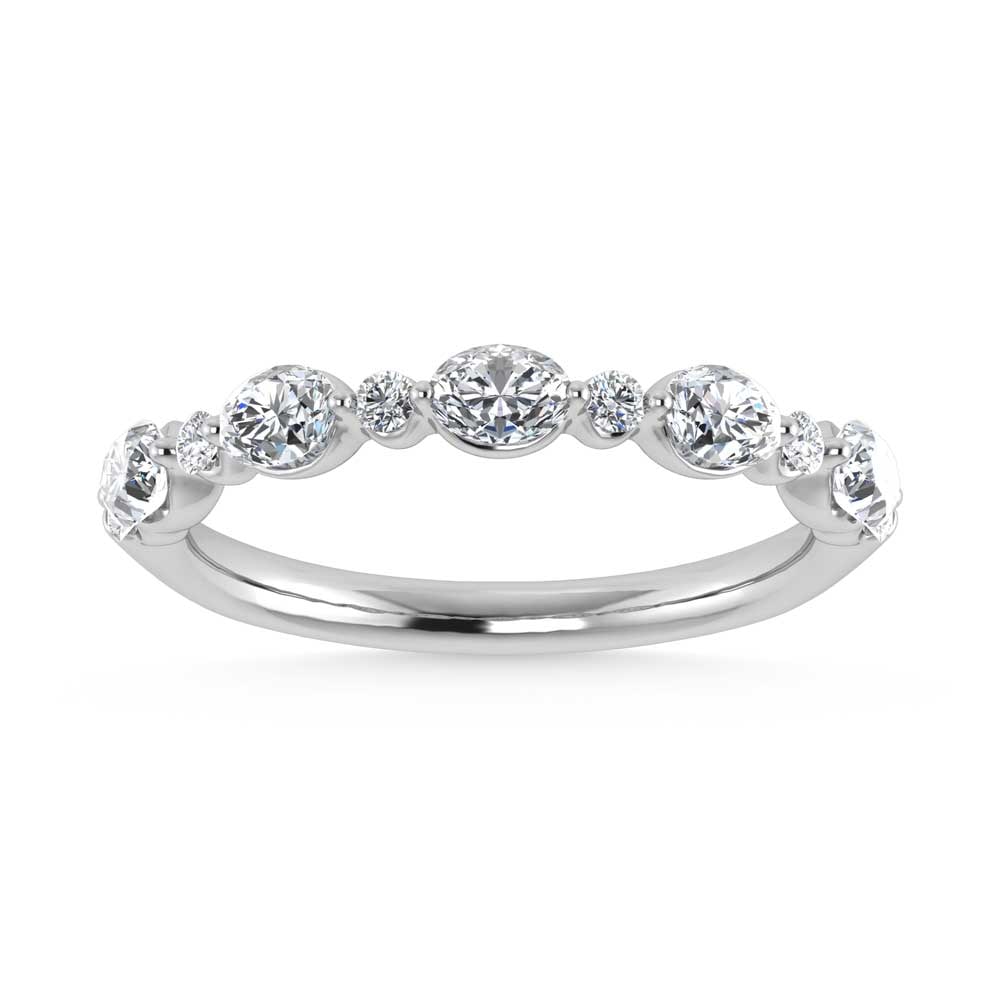 14K White Gold Lab Grown Diamond 5/8 Ct.Tw. Marquise and Round Shared Prong Set Stackable Band: 14K White Gold Lab Grown Diamond 5/8 Ct.Tw. Marquise and Round Shared Prong Set Stackable Band The 14K White Gold Lab Grown Diamond Marquise and Round Shared Prong Set Stackable Band with 5/8 Ct. of d