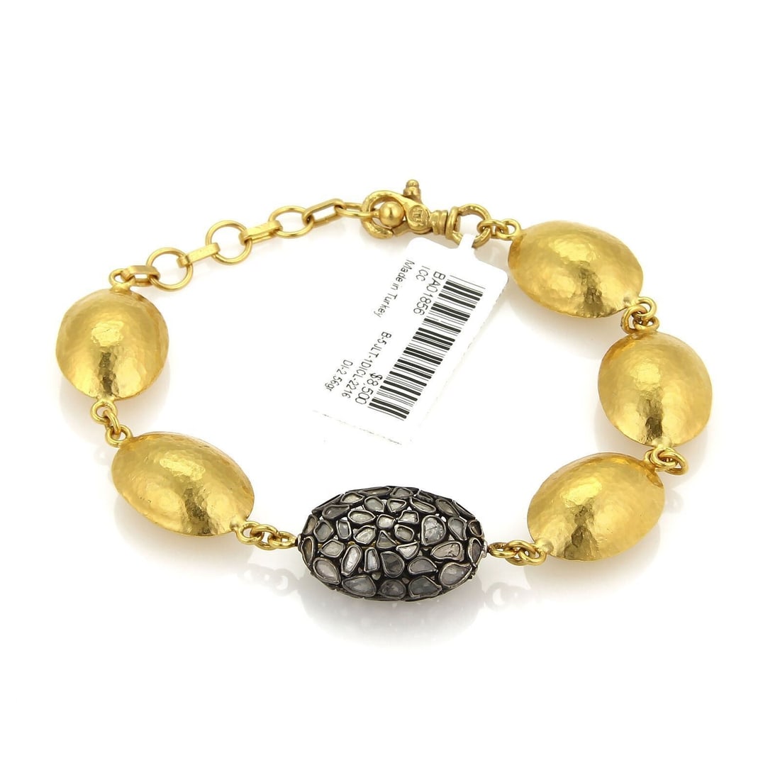 Diamond Bead Bracelet in 24k Gold and Sterling Silver by Gurhan: Diamond Bead Bracelet in 24k Gold and Sterling Silver by Gurhan This Gurhan bracelet features a distinctive pod shape design crafted from 24k yellow gold and sterling silver in a beaded style. The cen