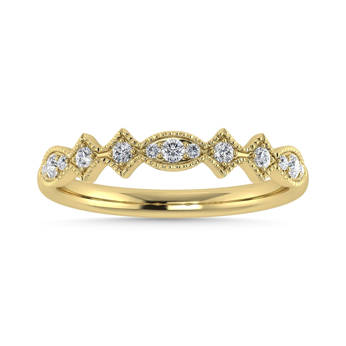 Diamond 1/5 Ct.Tw. Stack Band in 14K Yellow Gold: Diamond 1/5 Ct.Tw. Stack Band in 14K Yellow Gold 14k Yellow Gold Stone Color: G-h Stone Clarity: I1 Each ring is presented in standard size 6.5. Complimentary resizing is available between sizes 510