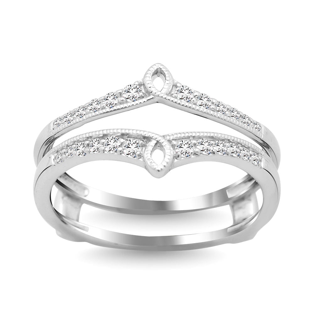 Diamond Guard Ring 1/5 Ct.tw in 10K White Gold: Diamond Guard Ring 1/5 Ct.tw in 10K White Gold 10k White Gold Stone Color: Gh Stone Clarity: I1 Each ring is presented in standard size 6.5. Complimentary resizing is available between sizes 510 (in 1