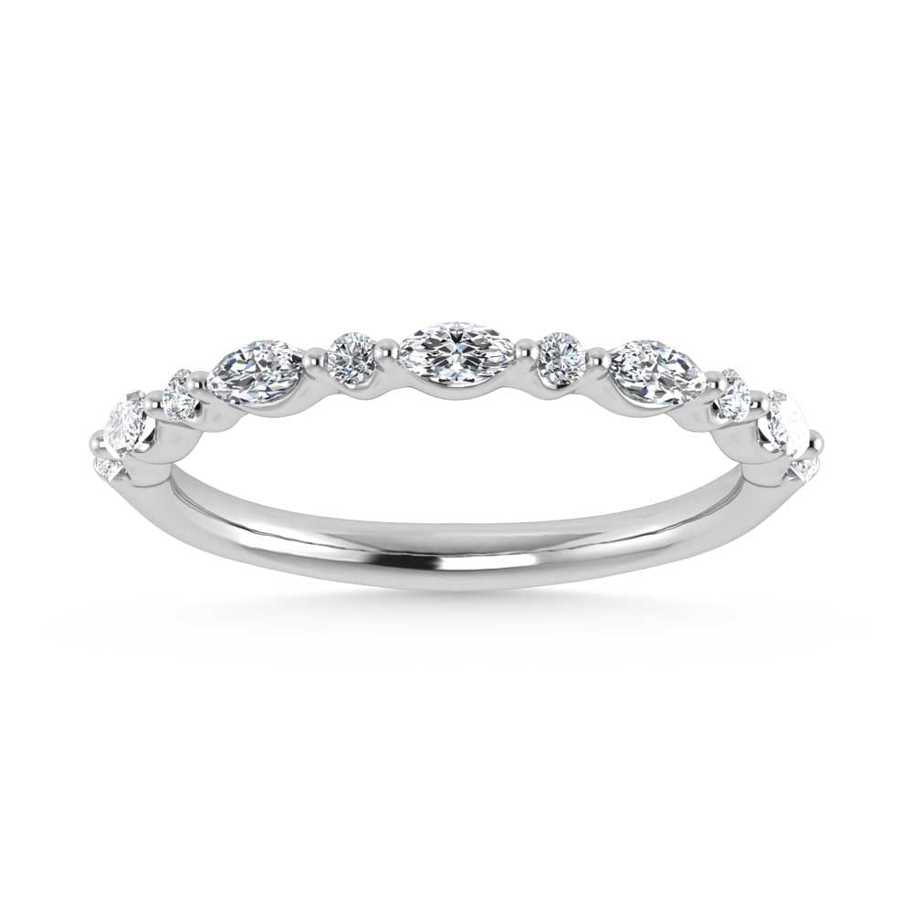 14K White Gold Lab Grown Diamond 1/4 Ct.Tw. Marquise and Round Stackable Band: 14K White Gold Lab Grown Diamond 1/4 Ct.Tw. Marquise and Round Stackable Band Featuring a combination of marquise and round-cut diamonds, the 14K White Gold Lab Grown Diamond Marquise and Round Stacka