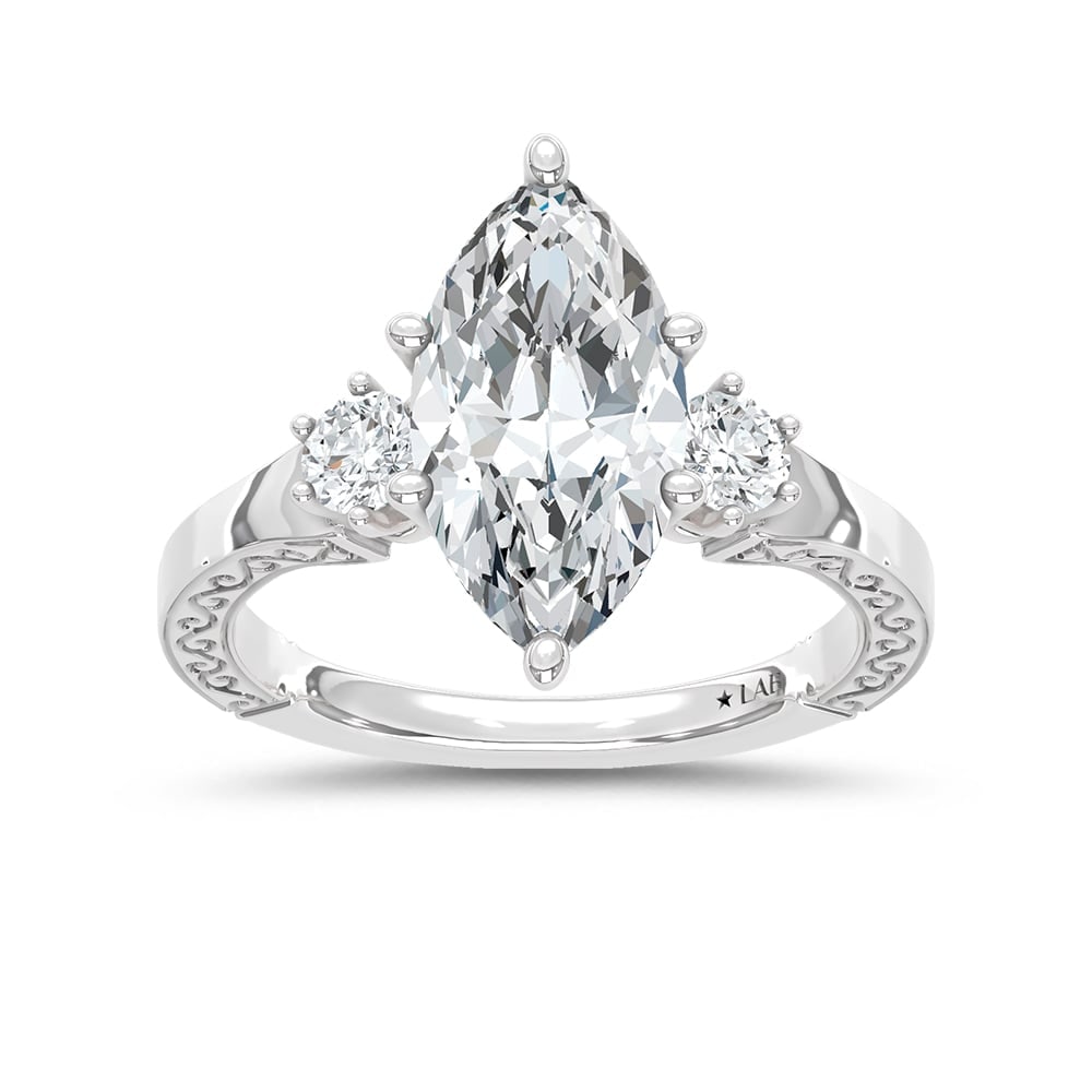 14K White Gold Lab Grown Diamond 2 1/3 Ct.Tw. Engagement Ring (IGI Certified Center 2ct): 14K White Gold Lab Grown Diamond 2 1/3 Ct.Tw. Engagement Ring (IGI Certified Center 2ct) 14k White Gold Stone Color: D-f Stone Clarity: Vs Each ring is presented in standard size 6.5. Complimentary re