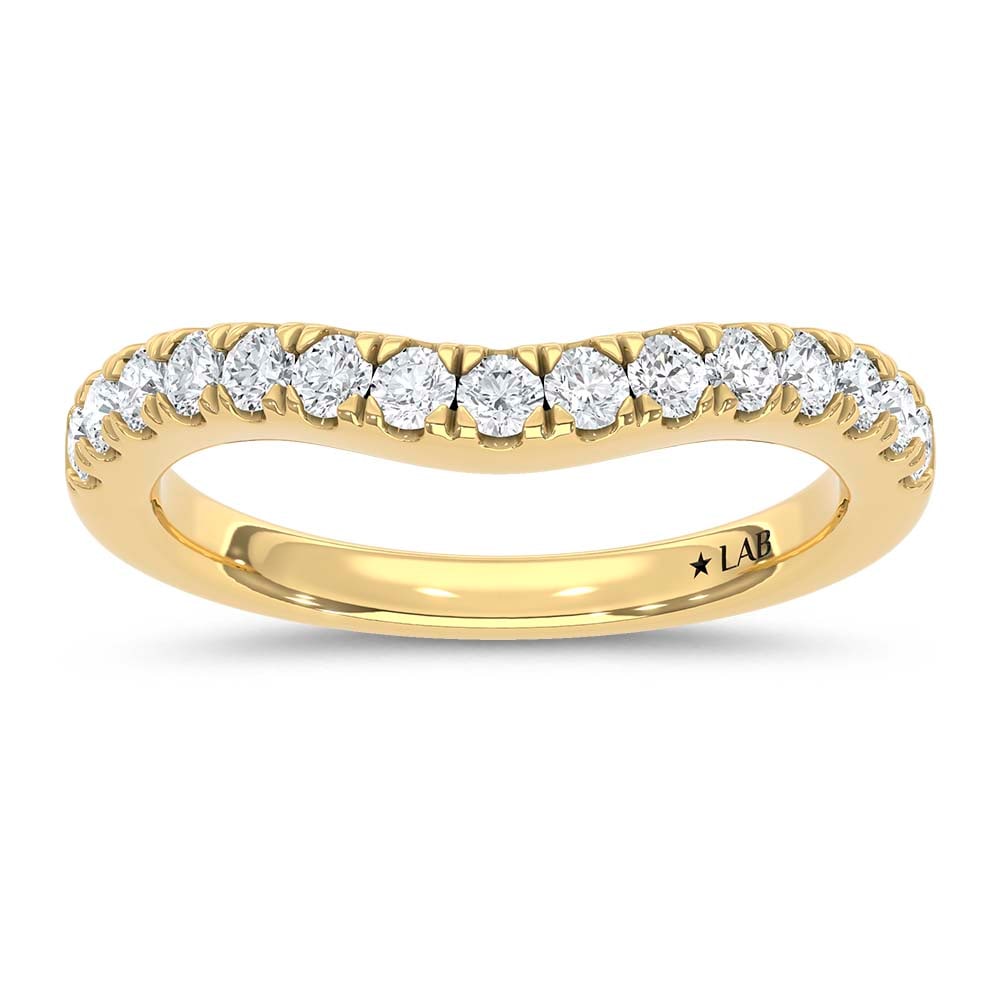14K Yellow Gold Lab Grown Diamond 1/2 Ct.Tw. Chevron Band: 14K Yellow Gold Lab Grown Diamond 1/2 Ct.Tw. Chevron Band Add modern sparkle to your jewelry collection with this stylish chevron diamond band, crafted in luminous 14K Yellow gold. Featuring 1/2 carat