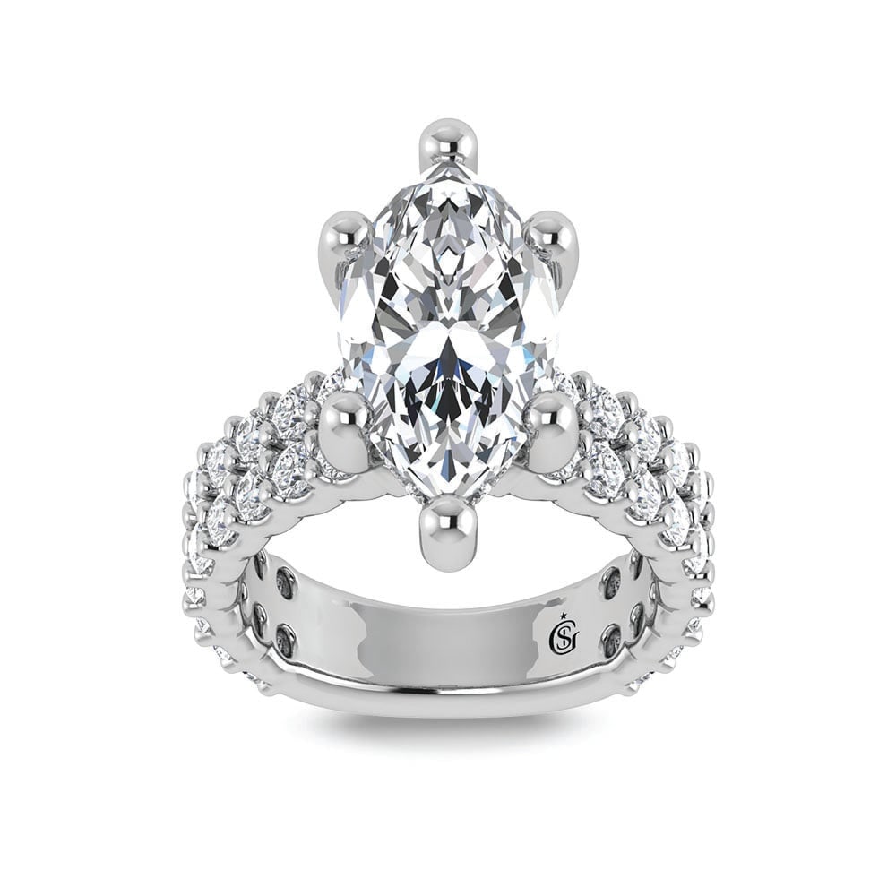 14K White Gold Lab Grown Diamond 5 1/2 Ct.Tw. Double Line Engagement Ring (IGI Certified Center 4ct): 14K White Gold Lab Grown Diamond 5 1/2 Ct.Tw. Double Line Engagement Ring (IGI Certified Center 4ct) This elegant diamond engagement ring crafted in 14k White gold, features a Marquise -cut center sto