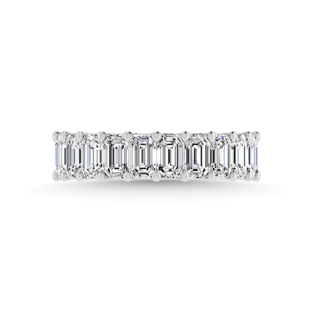 950 Platinum 3 5/8 CT Tw. Emerald Shape Lab Grown Diamond Full Eternity Band: 950 Platinum 3 5/8 CT Tw. Emerald Shape Lab Grown Diamond Full Eternity Band Celebrate everlasting love with our stunning Lab Grown Diamond Full Eternity Wedding Band. Crafted in precious metal, this
