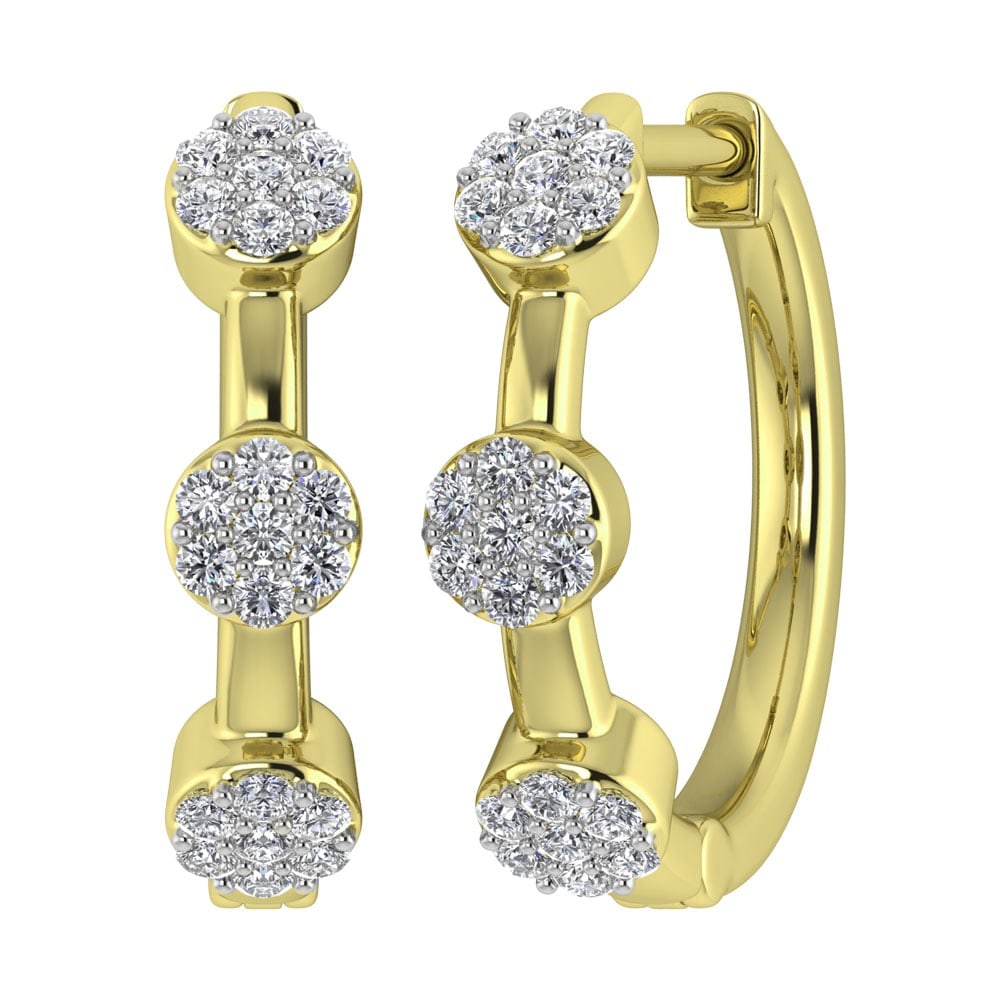 Diamond 1/5 Ct.Tw. Cluster Hoop Earrings in 10K Yellow Gold: Diamond 1/5 Ct.Tw. Cluster Hoop Earrings in 10K Yellow Gold 10k Yellow Gold Stone Color: G-h Stone Clarity: I1 This item may take 2-5 weeks for shipping. The Diamond Depot Guarantee: All items in this