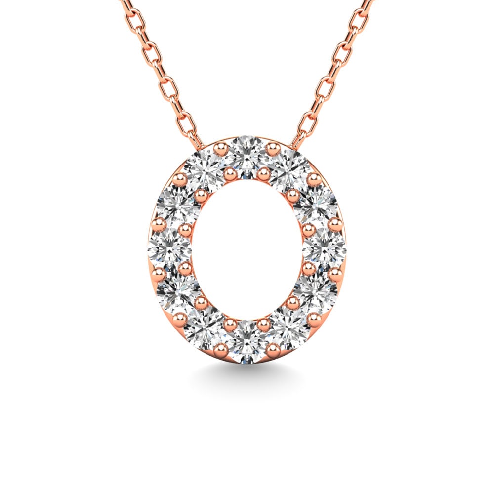 Diamond 1/8 Ct.Tw. Letter O Pendant in 14K Rose Gold: Diamond 1/8 Ct.Tw. Letter O Pendant in 14K Rose Gold 14k Rose Gold Stone Color: G-h Stone Clarity: I1 Unless otherwise specified, pendants that include a chain are paired with our standard 18-inch len