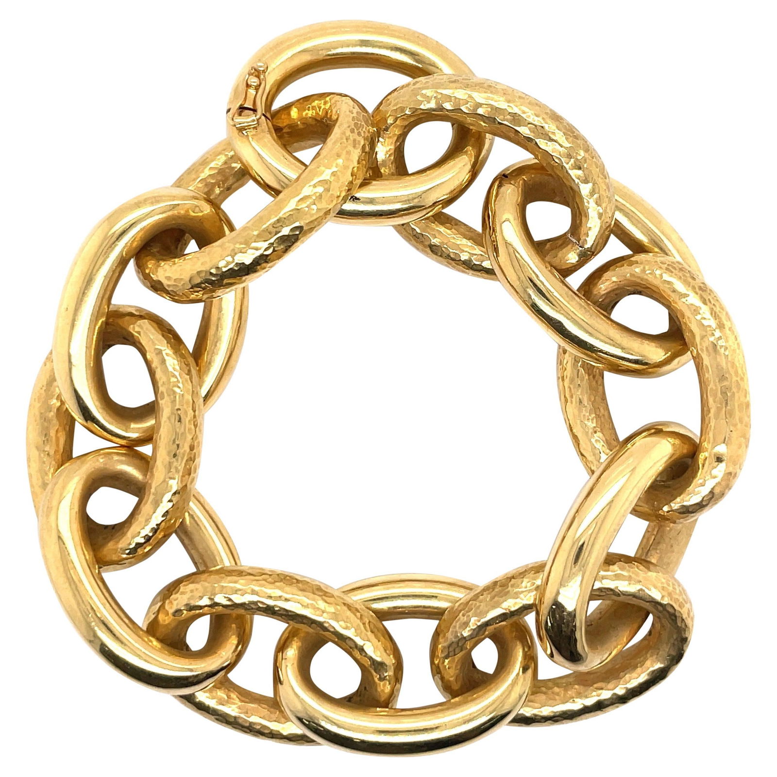 Harbor Diamonds 18K Yellow Gold Hammered Oval Link Bracelet 46.1g (1 of 11)