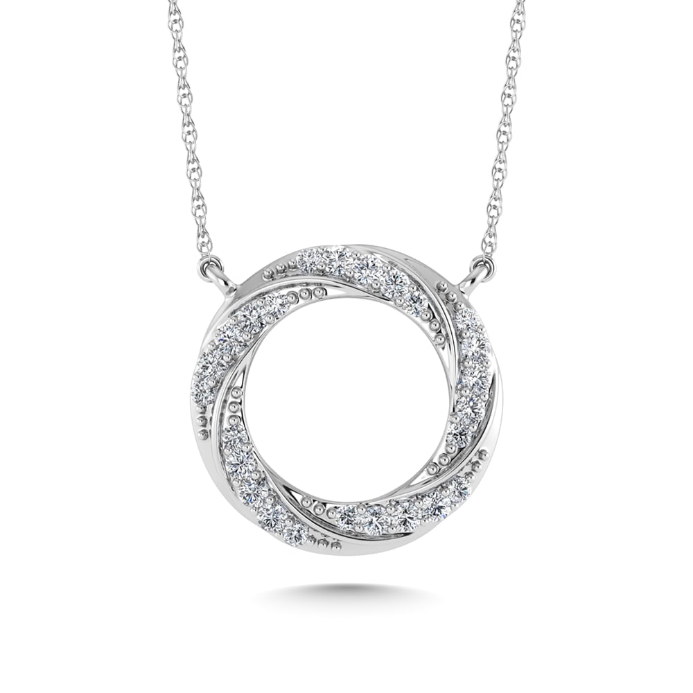 10K White Gold Diamond 1/6 Ct.Tw. Circle Fashion Necklace: 10K White Gold Diamond 1/6 Ct.Tw. Circle Fashion Necklace 10k White Gold Stone Color: G-h Stone Clarity: I1 Unless otherwise specified, pendants that include a chain are paired with our standard 18-in