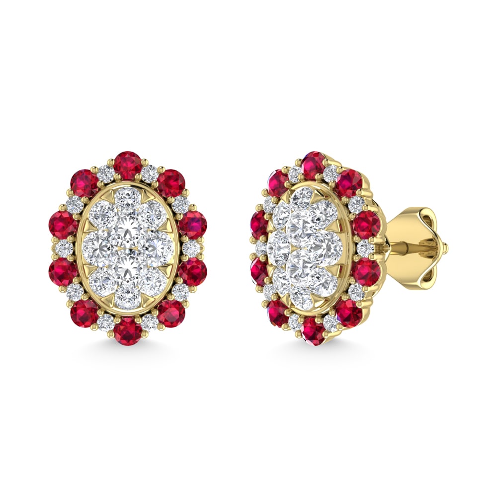 Diamond 1 Ct.Tw. And Ruby Fashion Earrings in 14K Yellow Gold: Diamond 1 Ct.Tw. And Ruby Fashion Earrings in 14K Yellow Gold 14k Yellow Gold Stone Color: G-h Stone Clarity: Aaa / Si3 This item may take 2-5 weeks for shipping. The Diamond Depot Guarantee: All item