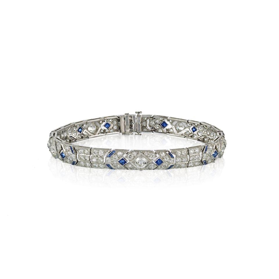 Art Deco Platinum Bracelet with 8 Carats of Diamonds and Sapphires (1 of 1)