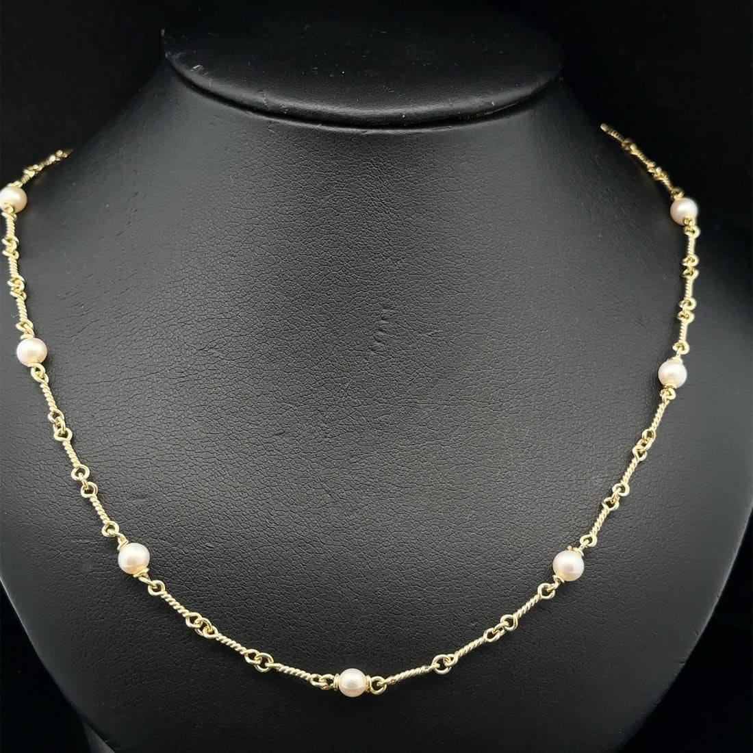 17 Inch 18k Yellow Gold Necklace with 4mm Cultured Pearl Stations (1 of 6)