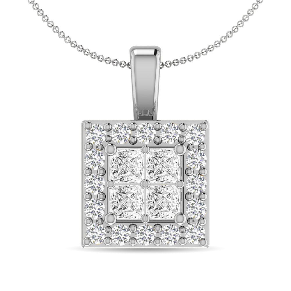 Diamond 1/2 Ct.Tw. Round and Princess Fashion Pendant in 14K White Gold: Diamond 1/2 Ct.Tw. Round and Princess Fashion Pendant in 14K White Gold Diamond 1/2 Ct.Tw. Round and Princess Fashion Pendant in 14K White Gold 14k White Gold Stone Color: G-h Stone Clarity: I1 Unless
