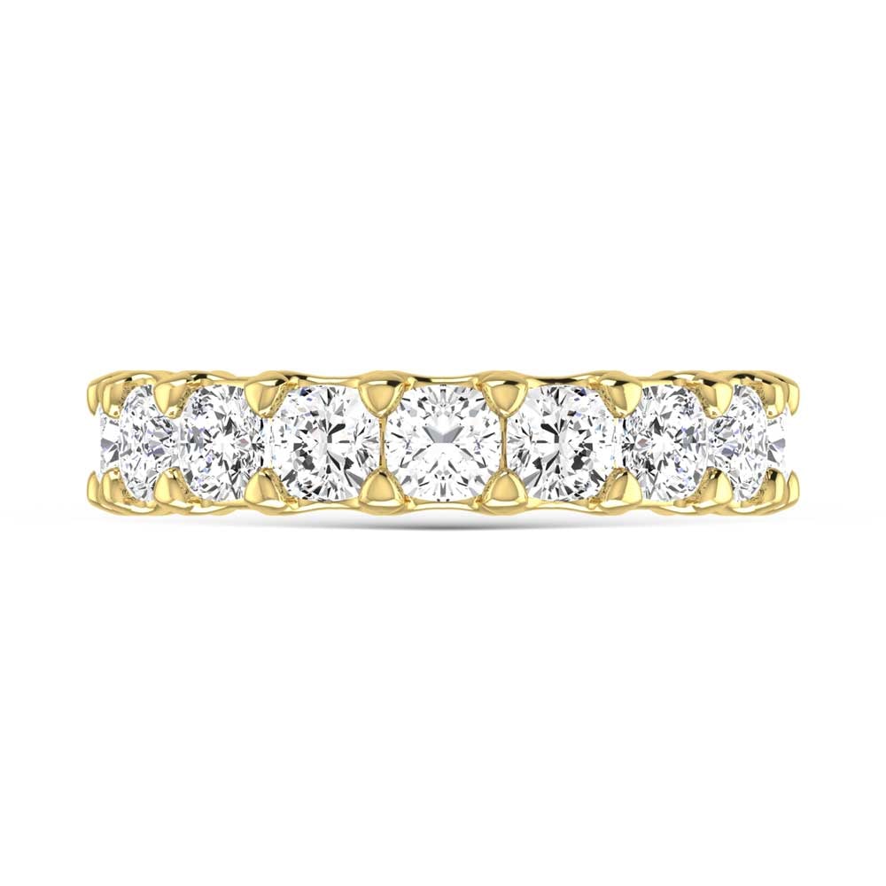 14K Yellow Gold 3 CT Tw. Cushion Shape Diamond Three Forth Eternity Band: 14K Yellow Gold 3 CT Tw. Cushion Shape Diamond Three Forth Eternity Band 14k Yellow Gold Stone Color: G-h Stone Clarity: Si Each ring is presented in standard size 6.5. Complimentary resizing is avail