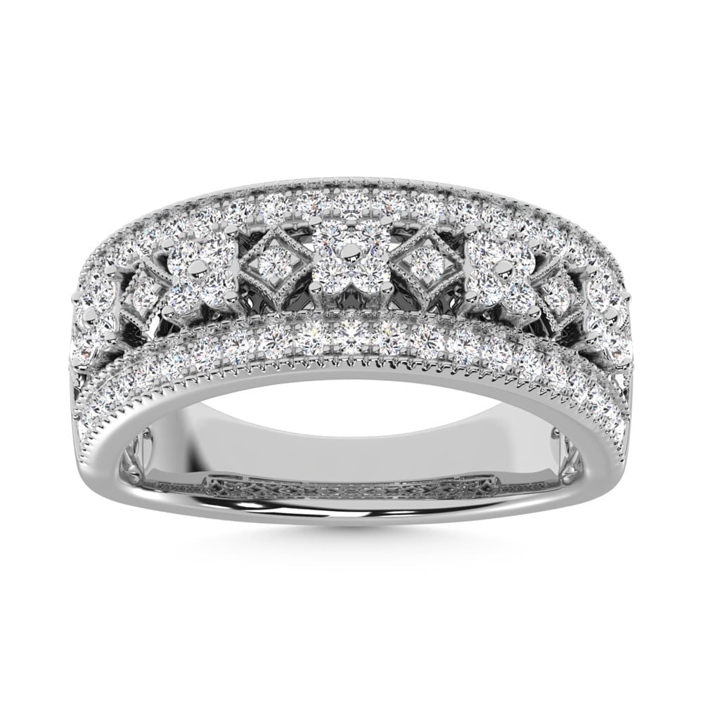 14K White Gold Diamond 3/4 Ct.Tw. Fashion Band: 14K White Gold Diamond 3/4 Ct.Tw. Fashion Band 14k White Gold Stone Color: G-h Stone Clarity: Si2 Each ring is presented in standard size 6.5. Complimentary resizing is available between sizes 510