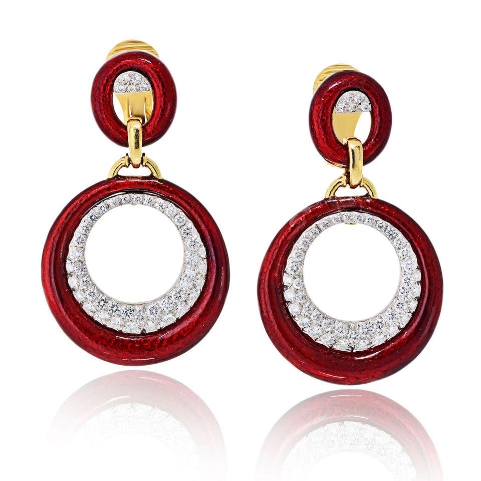 Red Enamel Doorknocker Earrings With Diamonds by David Webb in Platinum and 18K Gold (1 of 5)