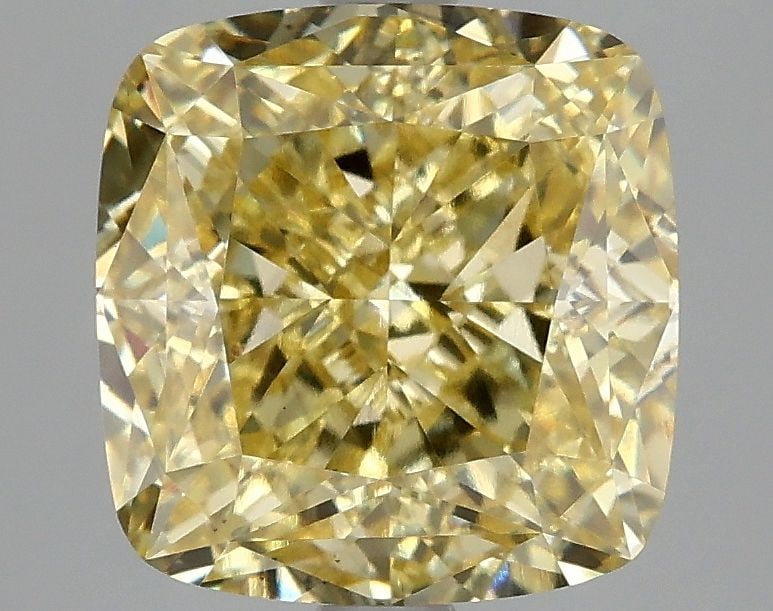 Loose Diamond - CUSHION MODIFIED 4.1ct Fancy Vivid Yellow VS2: Loose Diamond - CUSHION MODIFIED 4.1ct Fancy Vivid Yellow VS2 Source: This is a real non-mined Diamond that has been grown in a lab Shape: CUSHION MODIFIED Carats: 4.1 Color: Fancy Vivid Yellow Certif