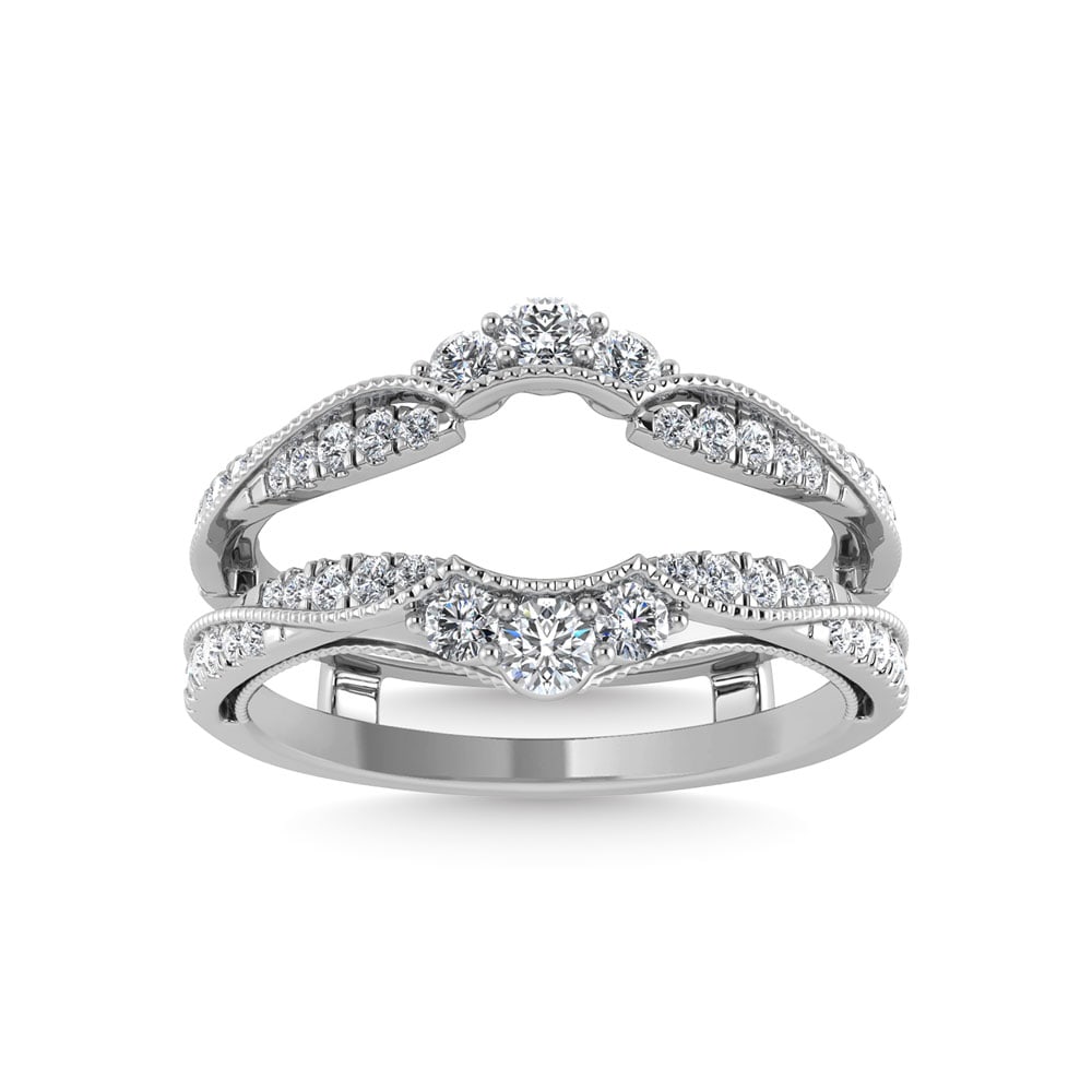 Diamond 1/3 Ct.Tw. Guard Ring in 14K White Gold: Diamond 1/3 Ct.Tw. Guard Ring in 14K White Gold 14k White Gold Stone Color: G-h Stone Clarity: Si2 Each ring is presented in standard size 6.5. Complimentary resizing is available between sizes 510 (i