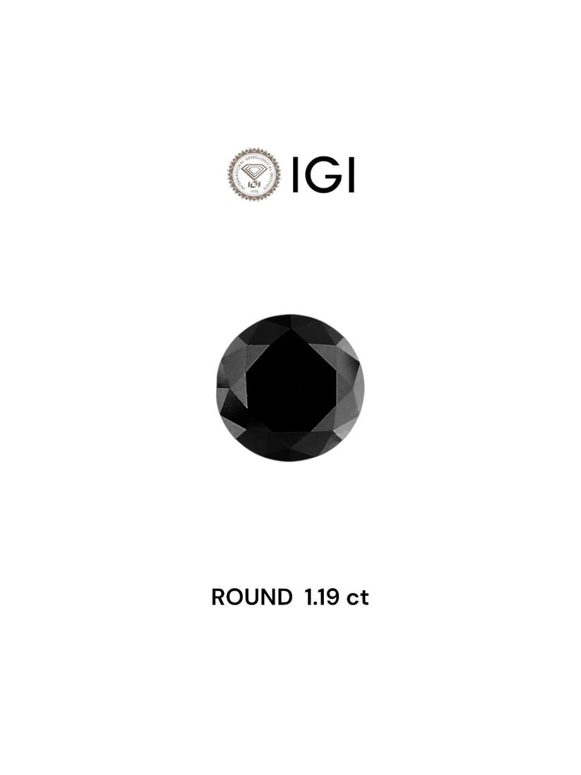 Loose Diamond - ROUND 1.19ct Fancy Black: Loose Diamond - ROUND 1.19ct Fancy Black Source: Natural Shape: ROUND Carats: 1.19 Color: Fancy Black Certification: IGI Video: