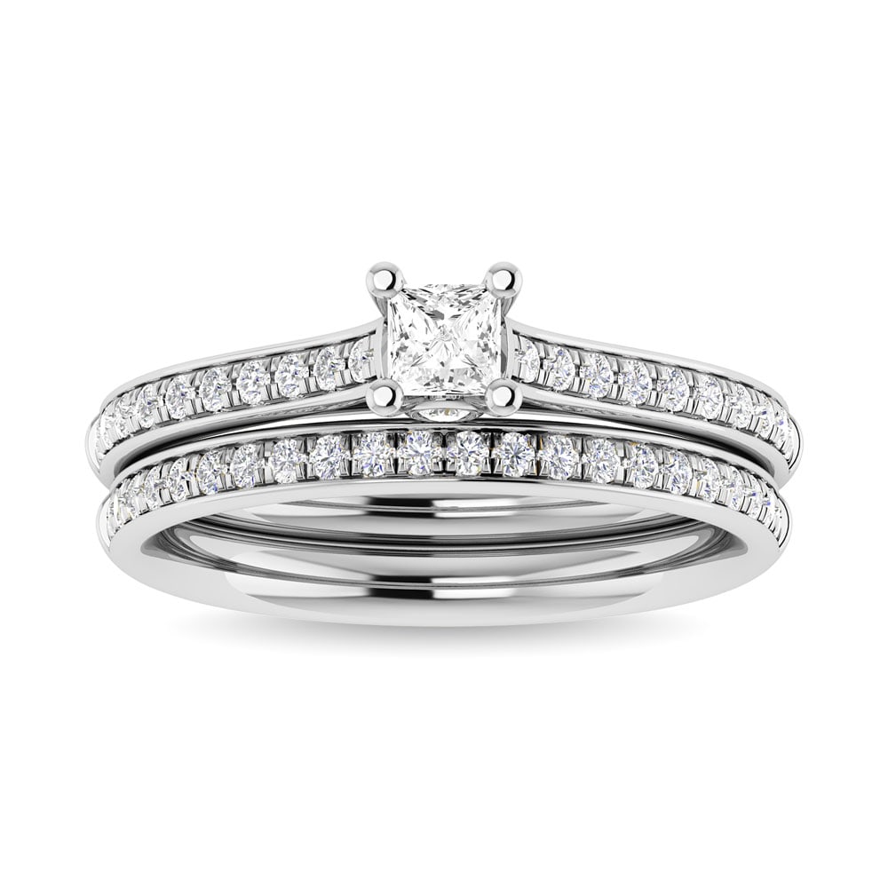 Diamond 3/4 Ct.Tw. Princess Shape Bridal Ring in 14K White Gold: Diamond 3/4 Ct.Tw. Princess Shape Bridal Ring in 14K White Gold 14k White Gold Stone Color: G-h Stone Clarity: I1 Each ring is presented in standard size 6.5. Complimentary resizing is available betwe