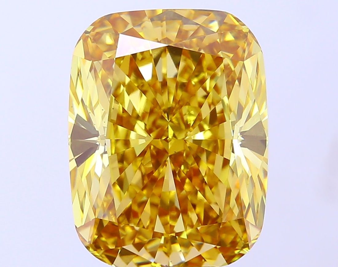 Loose Diamond - CUSHION MODIFIED 12.43ct Fancy Intense Orangey Yellow VS1: Loose Diamond - CUSHION MODIFIED 12.43ct Fancy Intense Orangey Yellow VS1 Source: This is a real non-mined Diamond that has been grown in a lab Shape: CUSHION MODIFIED Carats: 12.43 Color: Fancy Inten