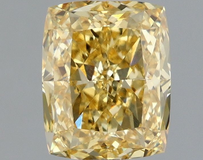 Loose Diamond - CUSHION MODIFIED 1.5ct Fancy Vivid Yellow VVS2: Loose Diamond - CUSHION MODIFIED 1.5ct Fancy Vivid Yellow VVS2 Source: This is a real non-mined Diamond that has been grown in a lab Shape: CUSHION MODIFIED Carats: 1.5 Color: Fancy Vivid Yellow Certi