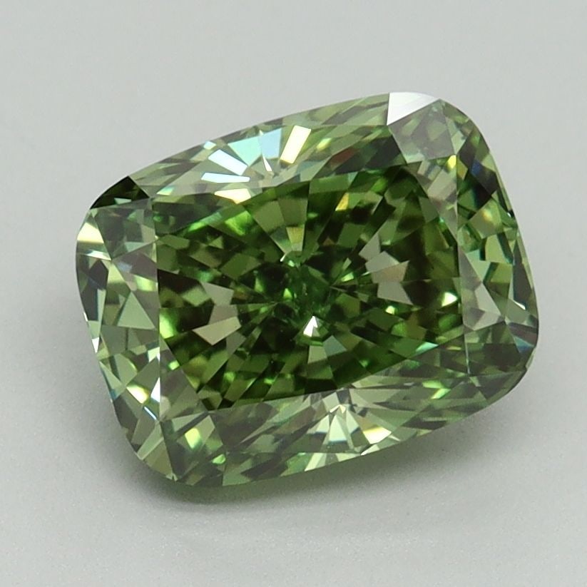 Loose Diamond - CUSHION BRILLIANT 2.15ct Fancy Vivid Green VS1: Loose Diamond - CUSHION BRILLIANT 2.15ct Fancy Vivid Green VS1 Source: This is a real non-mined Diamond that has been grown in a lab Shape: CUSHION BRILLIANT Carats: 2.15 Color: Fancy Vivid Green Cert