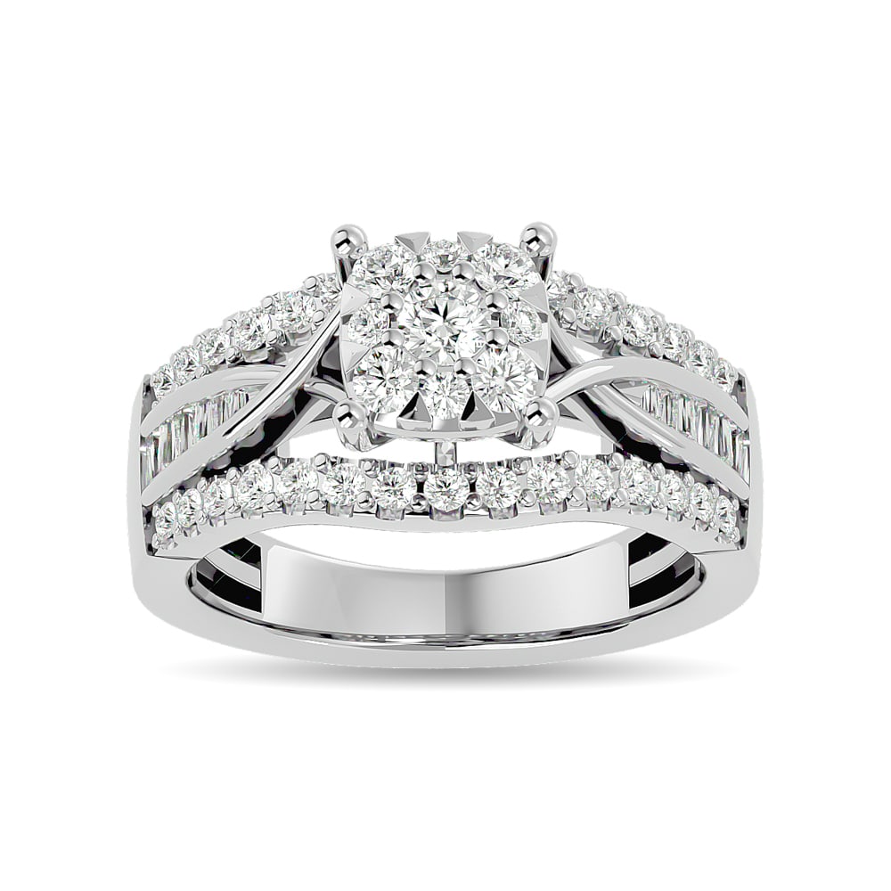 Diamond 1 Ct.tw Round Cut and Tapper Fashion Ring in 10K White Gold: Diamond 1 Ct.tw Round Cut and Tapper Fashion Ring in 10K White Gold 10k White Gold Stone Color: Gh Stone Clarity: Si2 Each ring is presented in standard size 6.5. Complimentary resizing is available b