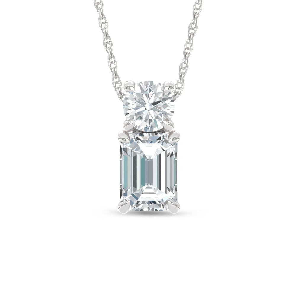 14K White Gold Lab Grown Diamond 1 Ct.Tw. Round and Emerald Fashion Pendant: 14K White Gold Lab Grown Diamond 1 Ct.Tw. Round and Emerald Fashion Pendant Crafted in polished 14K white gold, this fashion pendant sparkles with round and emerald-cut lab-grown diamonds totaling 1 c