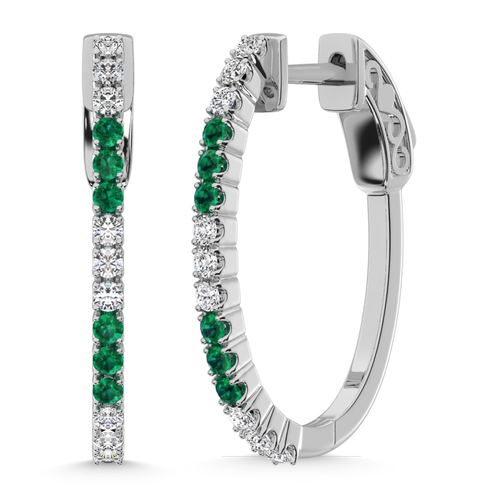 14K White Gold Lab Grown White and Emerald Diamond 5/8 Ct.Tw. Earrings: 14K White Gold Lab Grown White and Emerald Diamond 5/8 Ct.Tw. Earrings Crafted in radiant 14K white gold, these earrings feature 5/8 Ct.Tw. of emerald-hued and white lab grown diamonds, offering timel