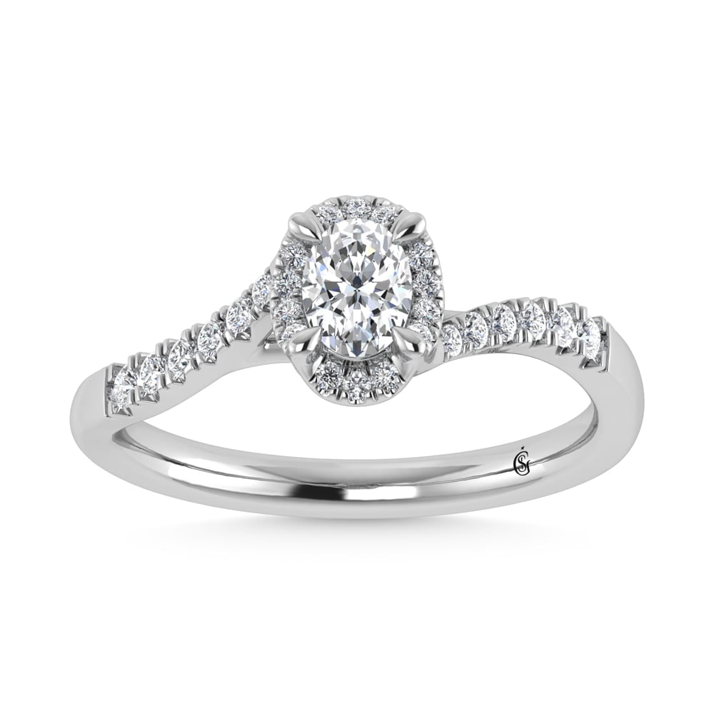 10K White Gold Lab Grown Diamond 1/2 Ct.Tw. Engagement Ring: 10K White Gold Lab Grown Diamond 1/2 Ct.Tw. Engagement Ring Celebrate your forever moment with the timeless brilliance of our Halo Diamond Engagement Ring. This exquisite piece features a stunning Ova
