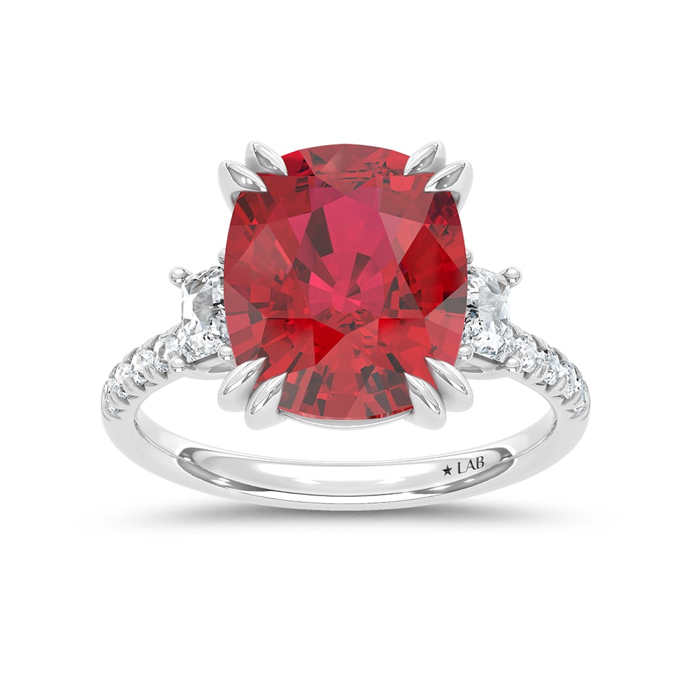 14K White Gold Lab Grown Diamond 8 7/8 Ct.Tw. Cushion Shape Recrystalized Ruby Engagement Ring (1 of 4)