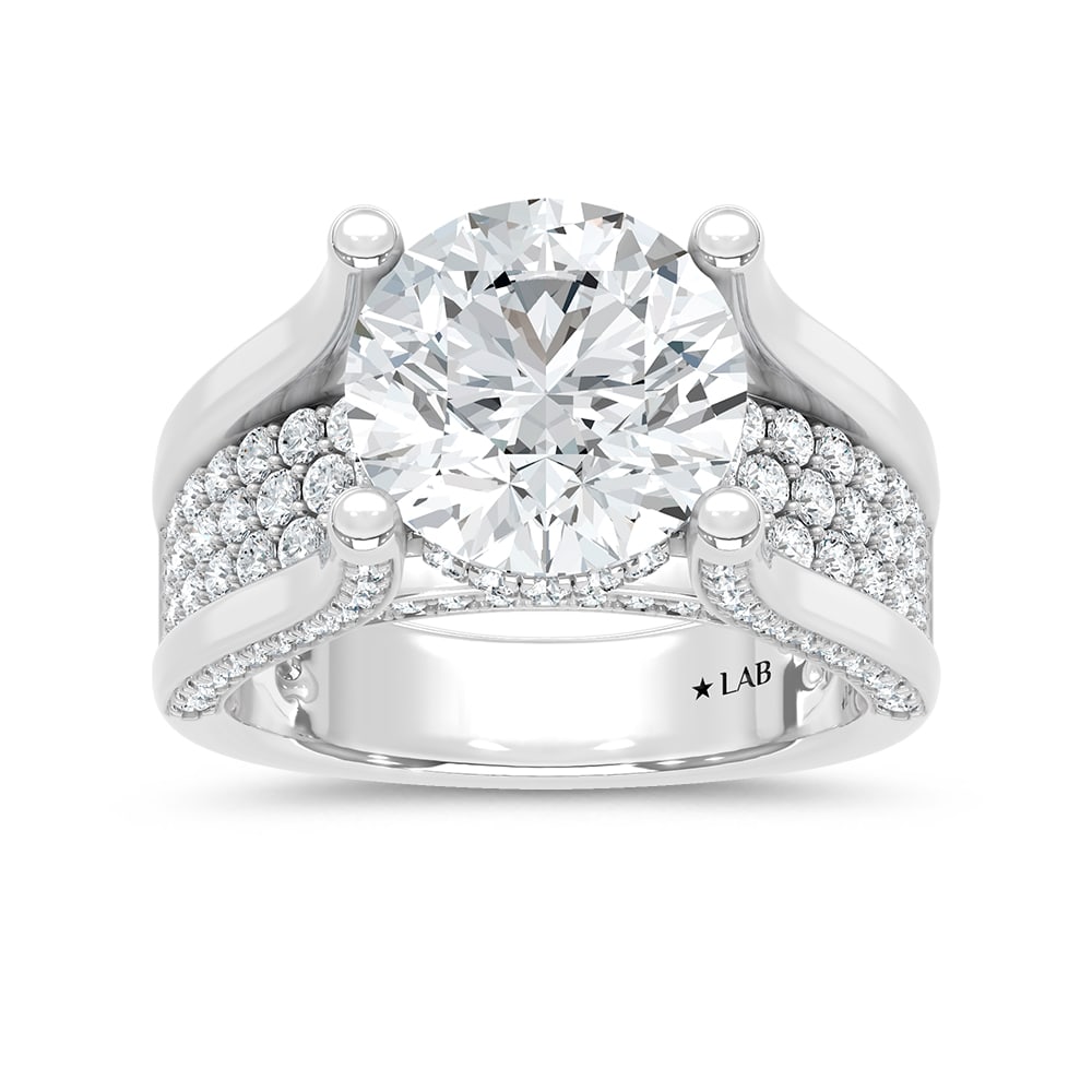 14K White Gold 6 1/4 Ct.Tw. Lab Grown Diamond Classic Engagement Ring (IGI Certified Center 5ct: 14K White Gold 6 1/4 Ct.Tw. Lab Grown Diamond Classic Engagement Ring (IGI Certified Center 5ct Round) Make a breathtaking statement with this 14K white gold classic engagement ring, featuring a 5-car
